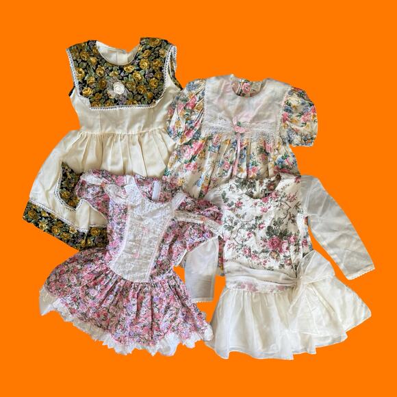 90's vintage lot of 4 floral rosette dresses Girl's Size 5/6 cottage coquette - Picture 1 of 12